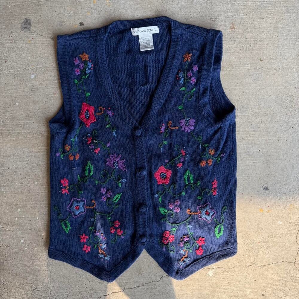 Navy blue floral embroidered sweater